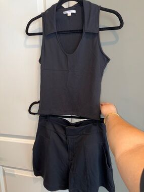 Black Sleeveless Collared Top and Short Set